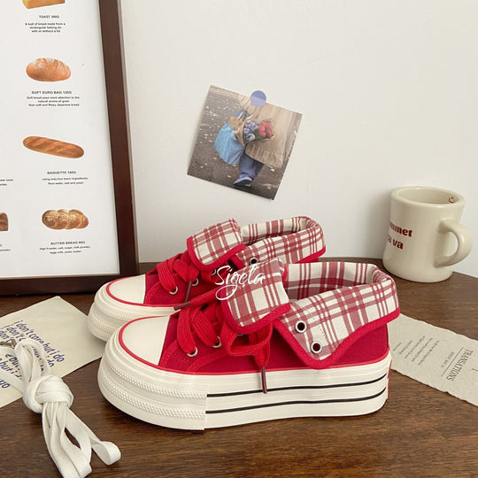 Damen Plateau-Sneaker mit modischen Karomotiven und strapazierfähigem Obermaterial R&B