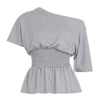 Damen asymmetrisches Oberteil mit großzügigem Rüschensaum und Gummizug R&B