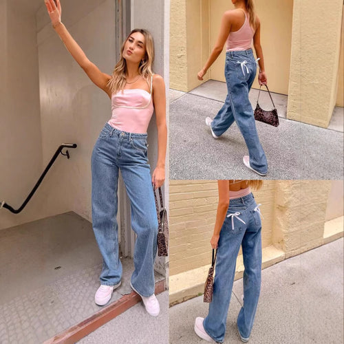 Damen Hohe Taille Jeans mit weitem Bein und klassischem Schnitt R&B
