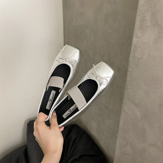 Damen Ballerinas mit elastischem Riemen und dekorativem Schleifenakzent R&B