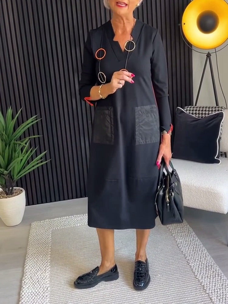Damen elegantes und vielseitiges Midikleid mit Taschen Heidi-Mode