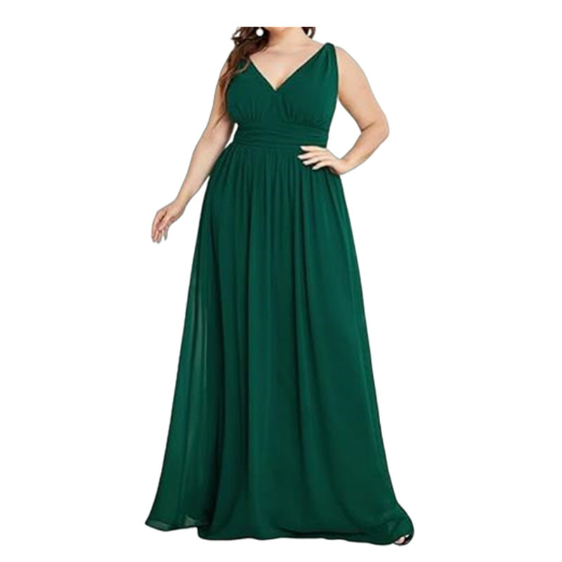 Damen Maxikleid mit eleganter A-Linie und tiefem V-Ausschnitt R&B