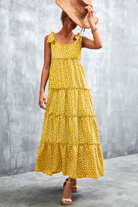 Damen Maxikleid mit verspieltem Volant und zartem Muster R&B