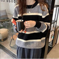 Damen Grob gestrickter Pullover mit Blockstreifenmuster und lässigem Schnitt