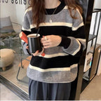 Damen Grob gestrickter Pullover mit Blockstreifenmuster und lässigem Schnitt