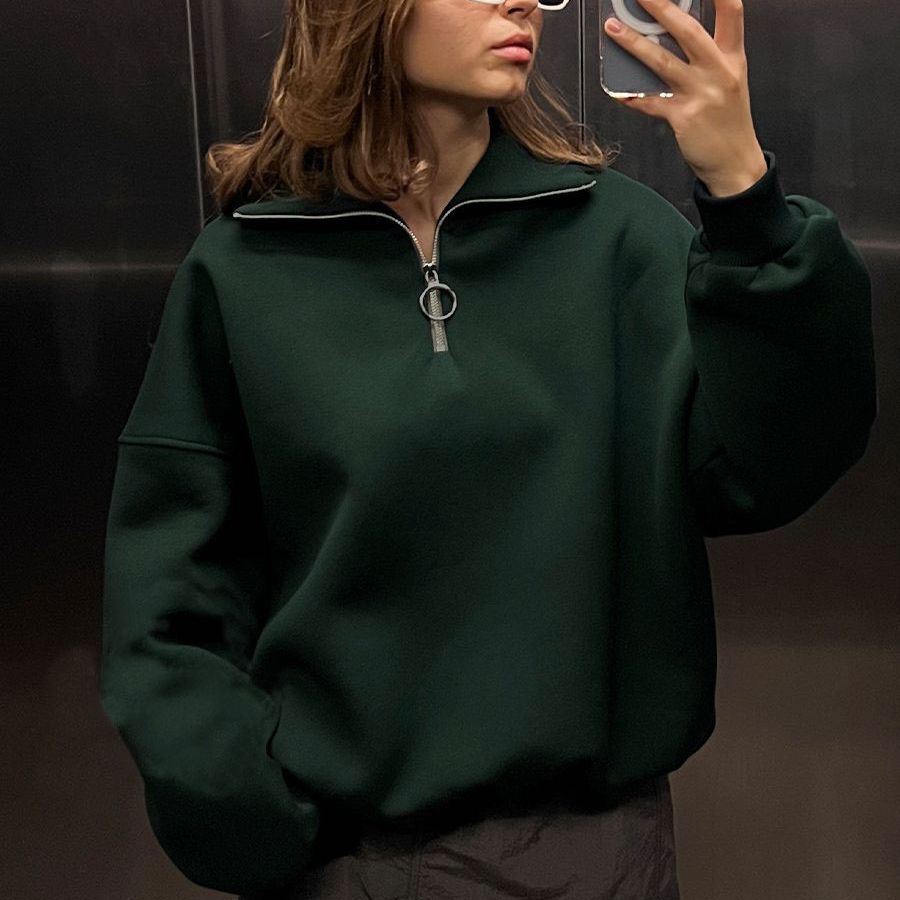 Damen modischer Pullover mit Reißverschluss und hohem Kragen R&B