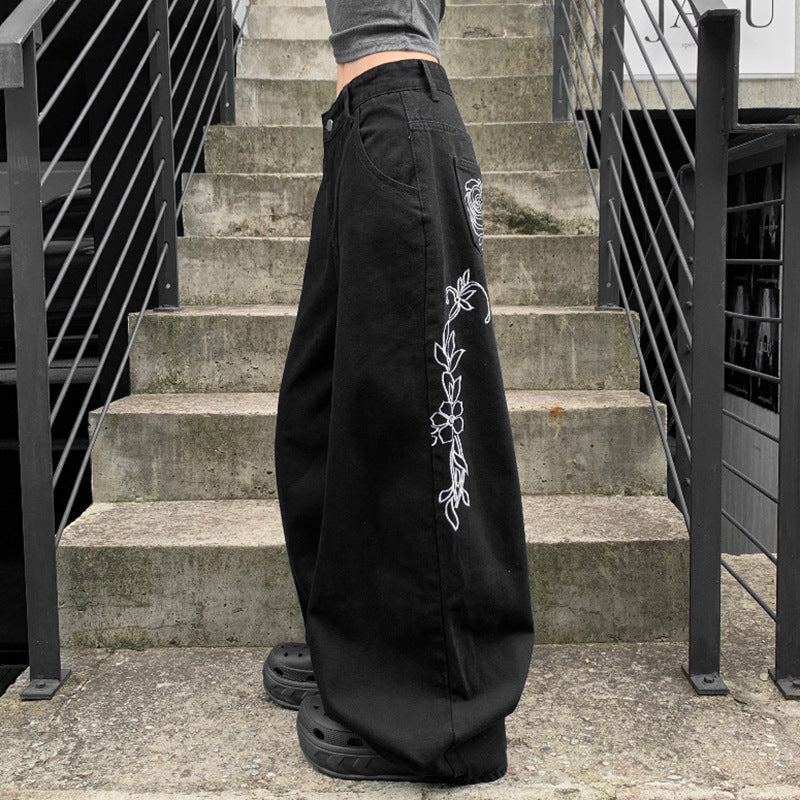 Damen weit geschnittene Baumwollhose mit hohem Taillenbund und praktischen Taschen R&B