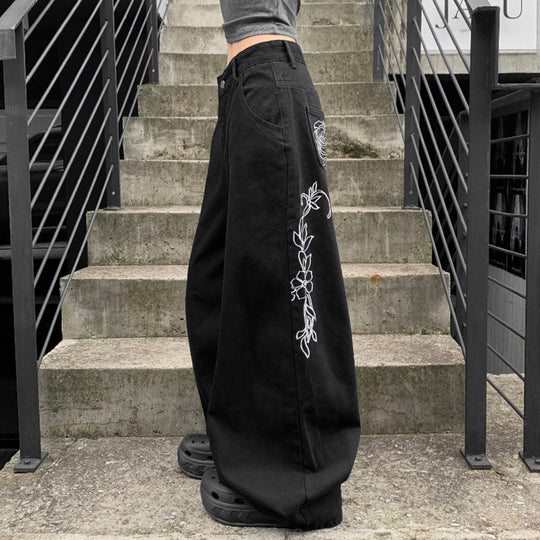 Damen weit geschnittene Baumwollhose mit hohem Taillenbund und praktischen Taschen R&B