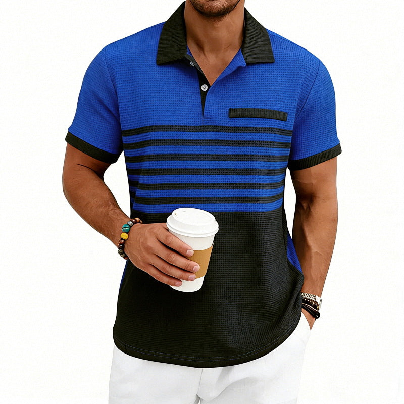 Herren nan Jacquard-Polo mit Blockstreifen, Brustblende und Baumwollmix R&B