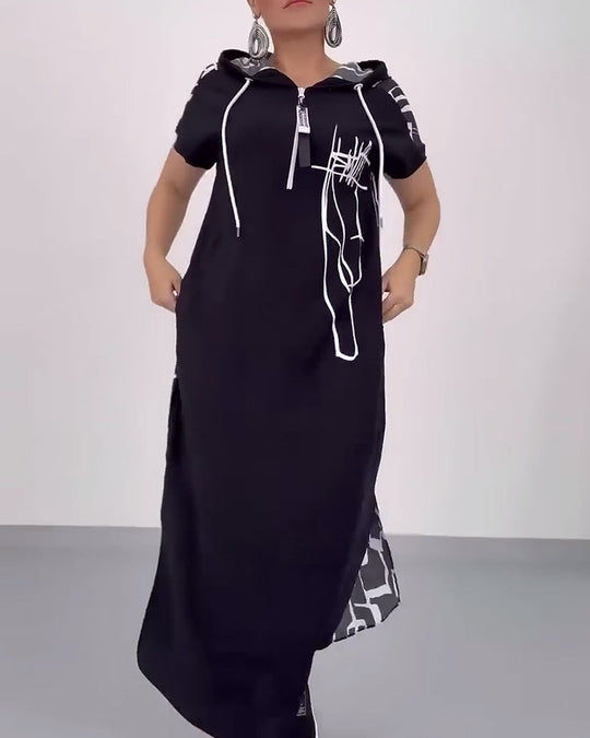Damen Long Hoodie Kleid mit praktischem Reißverschluss und einzigartigem Design Heidi-Mode