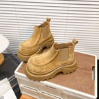 Damen Chunky Chelsea Boots mit rutschfester Profilsohle und weichem Veloursleder R&B