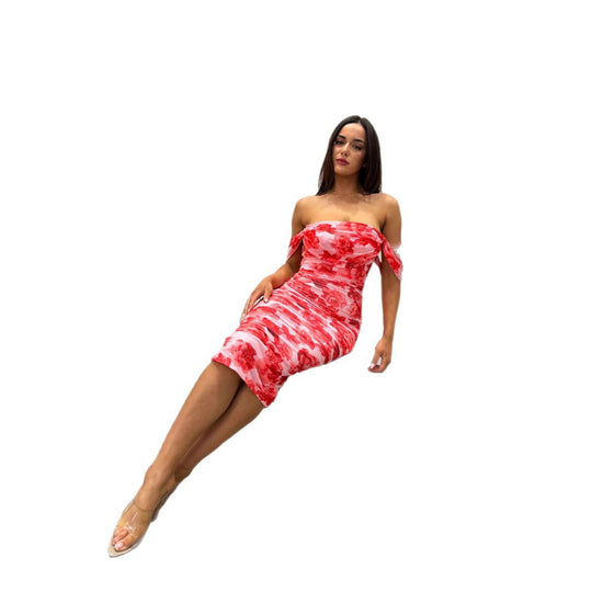 Damen Figurbetontes Midikleid mit schulterfreiem Design und floralem Print R&B