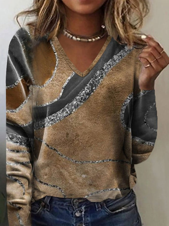 Damen Langarm-Pullover mit grafischem Muster R&B