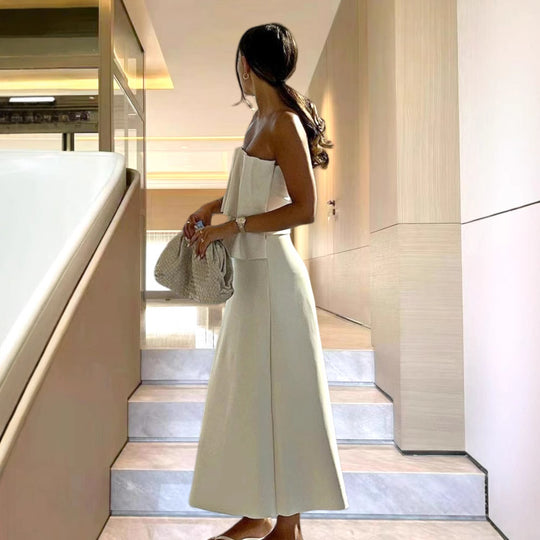 Damen Elegantes Maxi-Kleid mit gerafftem Oberteil und fließendem Saum R&B