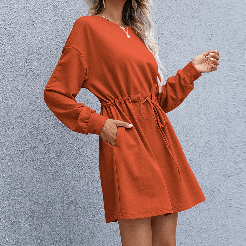 Damen lässiges Sweatshirt-Kleid mit praktischer Taillenschnürung und seitlichen Taschen R&B
