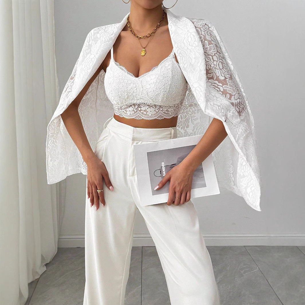 Damen nan Spitzenblazer mit Schalkragen und floraler Transparenz R&B
