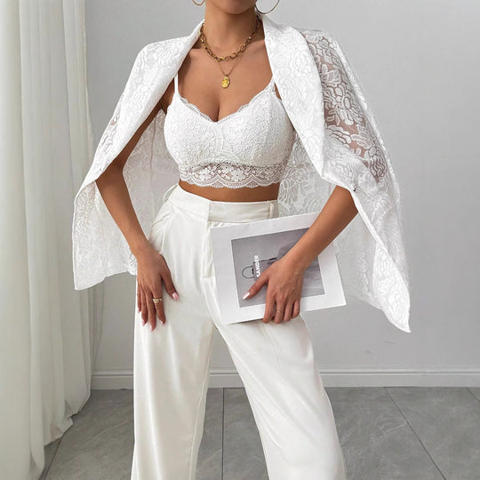 Damen nan Spitzenblazer mit Schalkragen und floraler Transparenz R&B