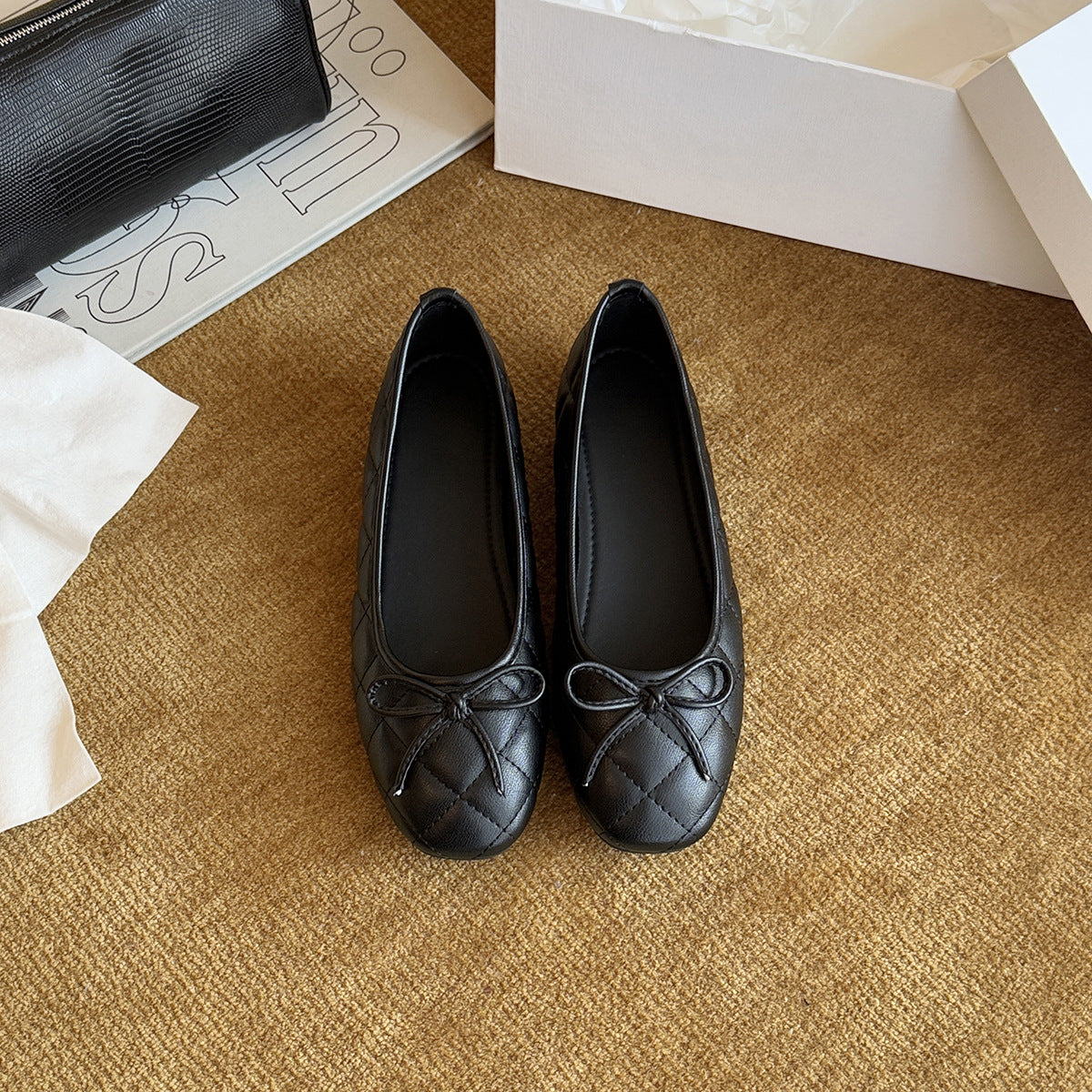 Damen Ballerinas mit elegantem Karomuster und dekorativem Schleifenbild R&B