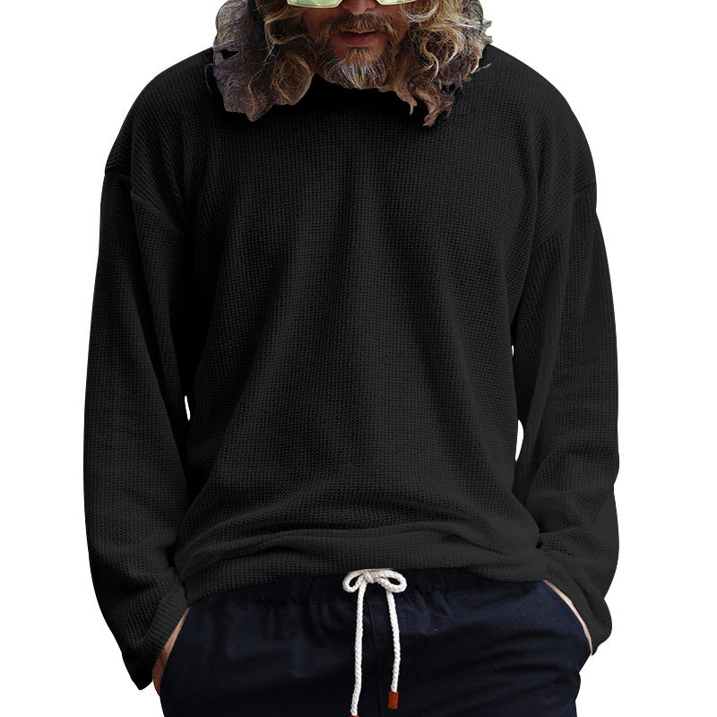 Herren lässiges langärmliges T-Shirt mit strukturierter Oberfläche und modernem Rundhalsausschnitt R&B