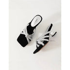 Damen elegante Mules mit geflochtenen Riemen R&B