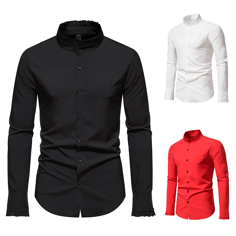 Herren Elegantes Langarmhemd mit Rüschendetails R&B