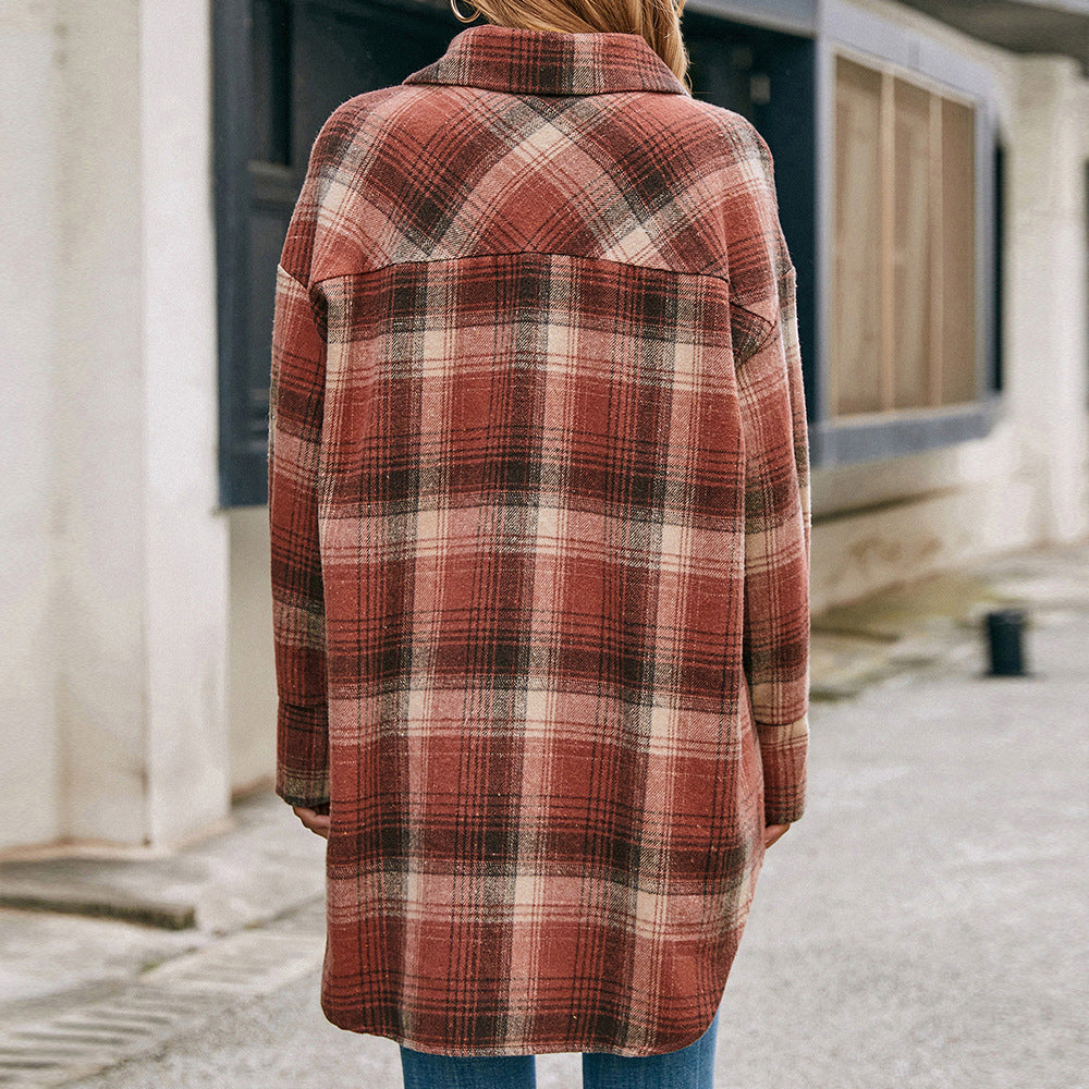 Damen Wollmantel im tartan Design