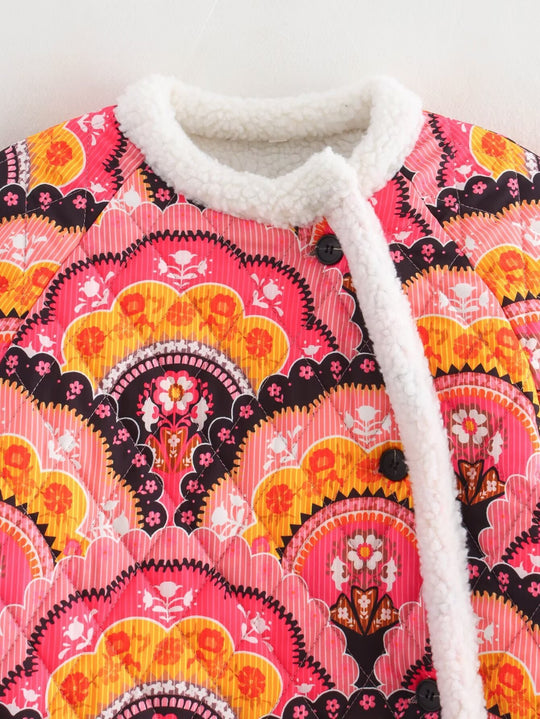 Damen gesteppte Übergangsjacke mit floralem Muster und kuscheligem Fleece R&B