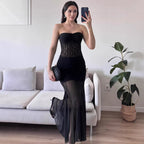 Damen Elegantes bodenlanges Kleid mit Spitzenakzenten R&B