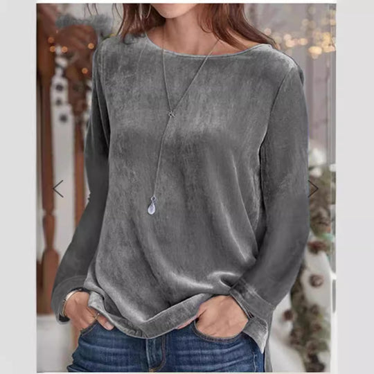Damen Langarmbluse mit weichem Fleece und modischem Rundhalsausschnitt R&B