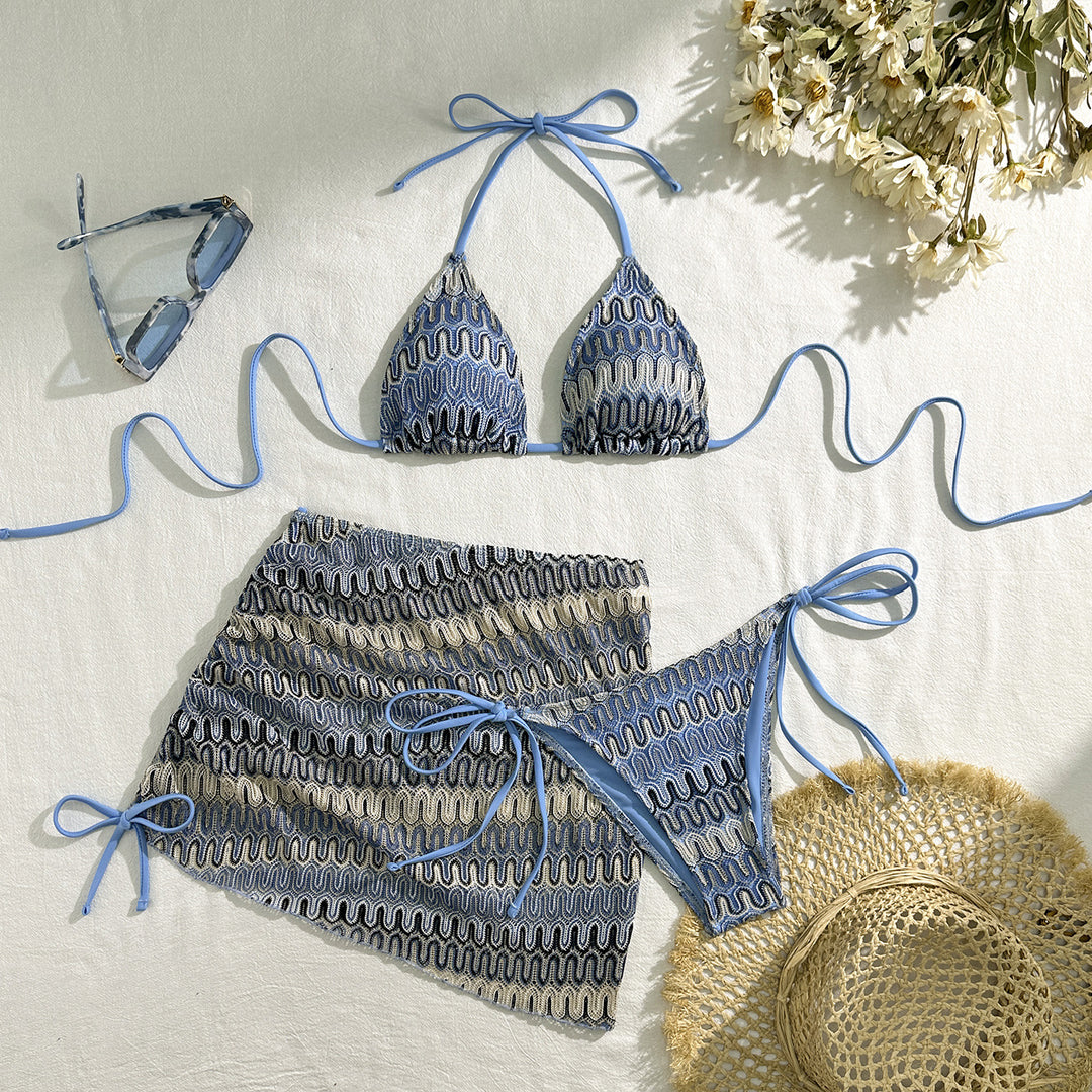 Damen Triangel-Bikini-Set mit verspieltem Wickelrock R&B
