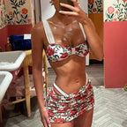 Damen Blumenmuster Bikini-Set mit hoch geschnittenem Höschen R&B