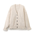 Damen lässige Strickjacke mit fransigem Saum und knöpfbarem Verschluss R&B