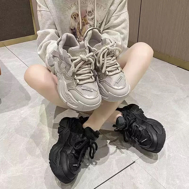 Damen Trendige Chunky Sneakers mit dämpfender Sohle und atmungsaktiver Netzoberfläche R&B