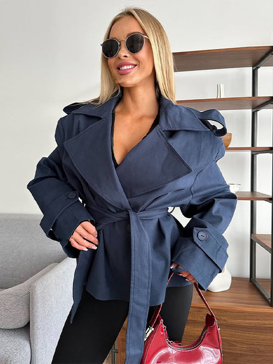 Damen modische Trenchjacke mit weitem Schnitt und Bindeband R&B