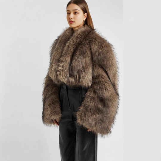 Damen luxuriöser Kunstpelz-Cropped-Bolero R&B