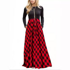 Damen Maxikleid mit modernem Karomuster und langen Ärmeln R&B
