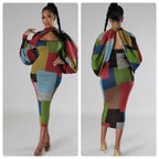 Damen Langarm-Kleid mit geometrischem Schnitt und voluminösen Ärmeln R&B