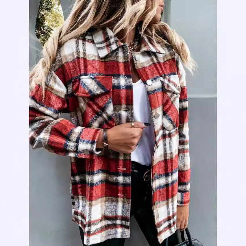 Damen Übergröße Karo-Hemdjacke aus weichem Stoff mit Druckknöpfen R&B