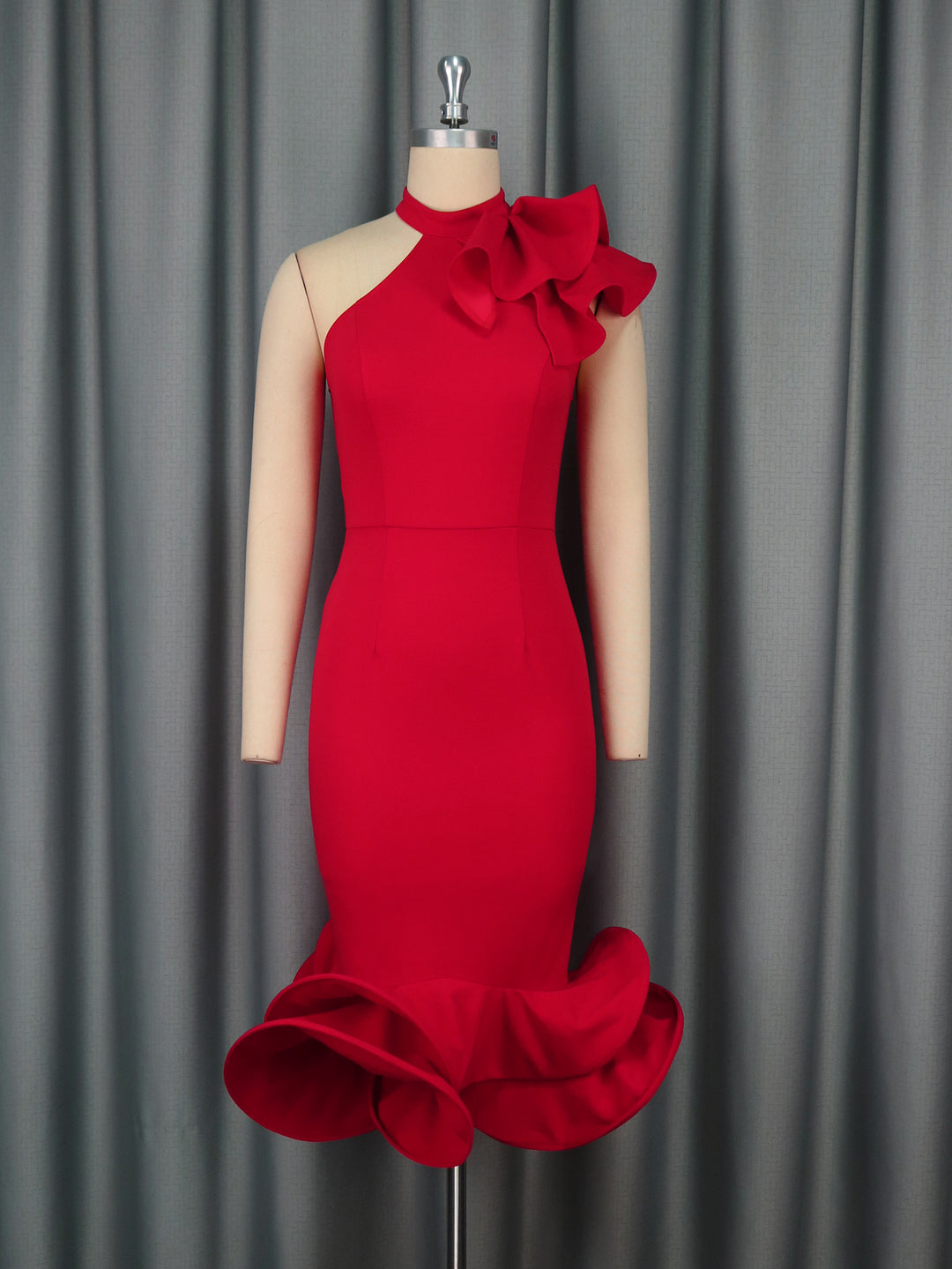 Damen Elegantes Abendkleid mit asymmetrischem Design und voluminösem Rüschenakzent R&B