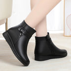 Damen Modische Stiefeletten mit seitlichem Reißverschluss und dekorativem Riemen