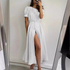 Damen Maxikleid mit Knopfdetail und seitlichem Schlitz R&B