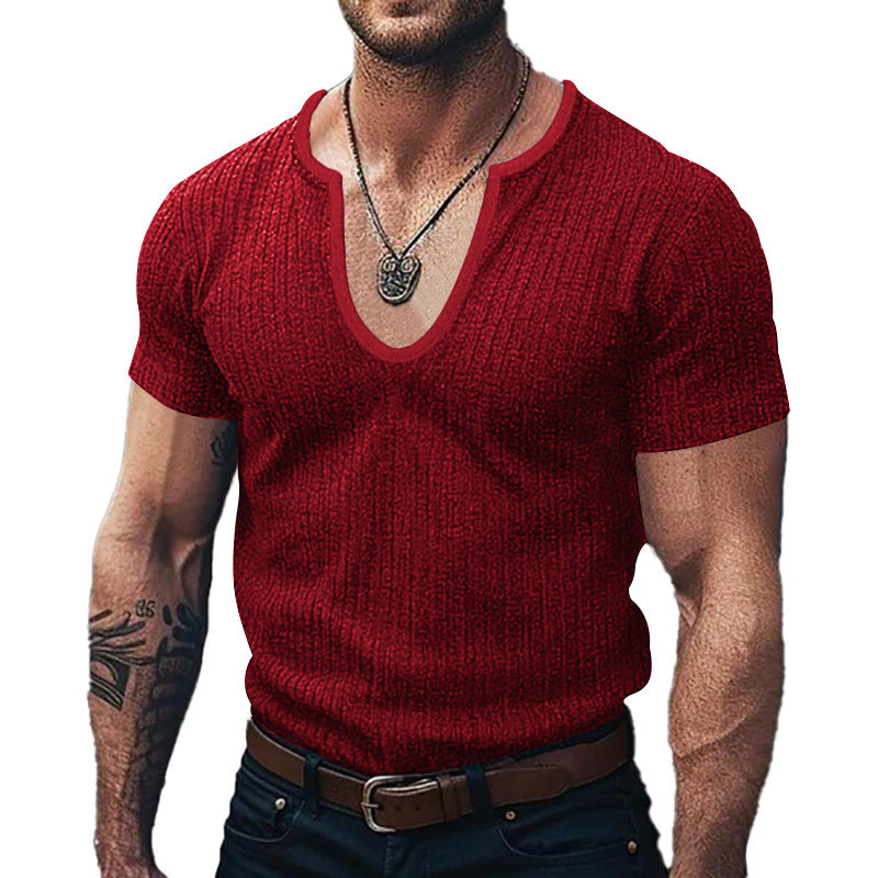 Herren Ribbed V-Ausschnitt T-Shirt R&B