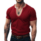 Herren Ribbed V-Ausschnitt T-Shirt R&B