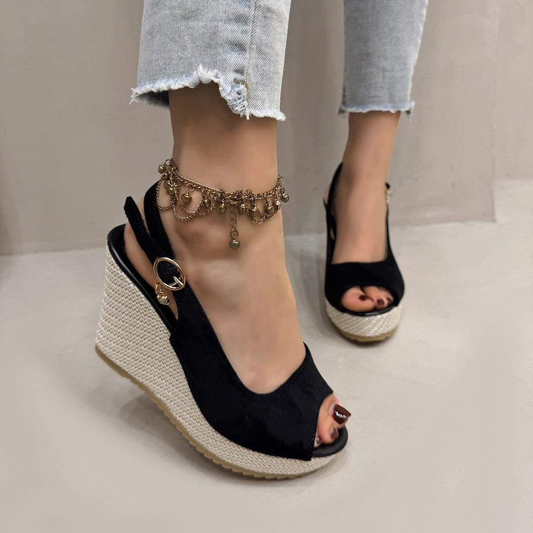 Damen Wedge-Sandalen mit modischem Perlen-Detail R&B