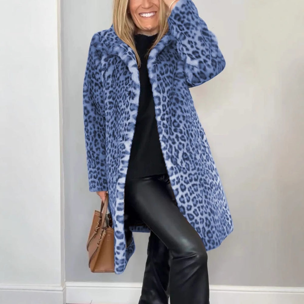 Damen Luxuriöser Teddy-Mantel mit Leopardenmuster und weichem Fleece R&B