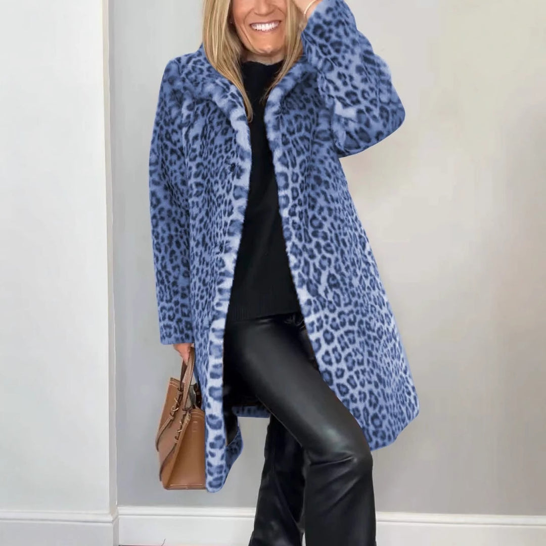 Damen Luxuriöser Teddy-Mantel mit Leopardenmuster und weichem Fleece R&B