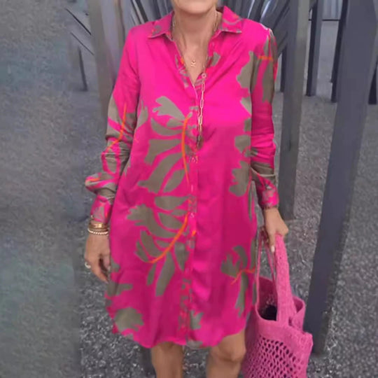Damen Hemdblusenkleid mit floralen Verzierungen und Knopfdetails Heidi-Mode