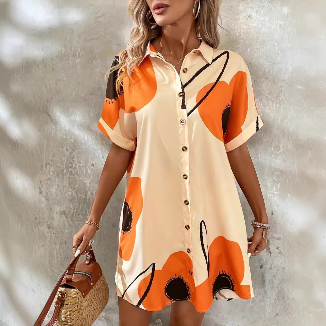 Damen Hemdblusenkleid mit floralem Druck und Knopfleiste R&B