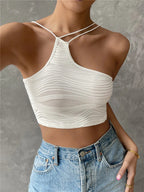 Damen Crop-Top mit asymmetrischem Schnitt und zarten Spaghettiträgern