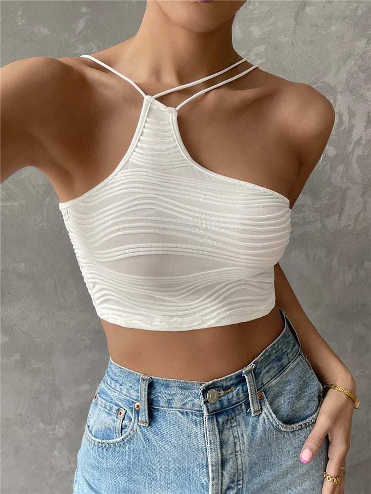 Damen Crop-Top mit asymmetrischem Schnitt und zarten Spaghettiträgern